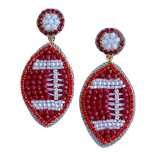Load image into Gallery viewer, Red Crimson and White Beaded GameDay Football Earrings
