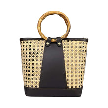 Load image into Gallery viewer, Lucia Cane &amp; Bamboo Handle Handbag | Black
