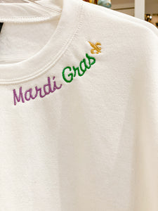 Mardi Gras Embroidered White Sweatshirt