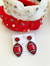 Load image into Gallery viewer, Red, Black and White GameDay Football Earrings
