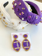 Load image into Gallery viewer, Purple and Gold Beaded GameDay Football Earrings
