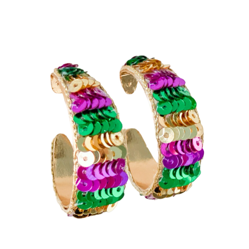 Mardi Gras Dazzling Hoop Earrings