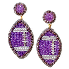 Load image into Gallery viewer, Purple/Lavender Beaded GameDay Football Earrings
