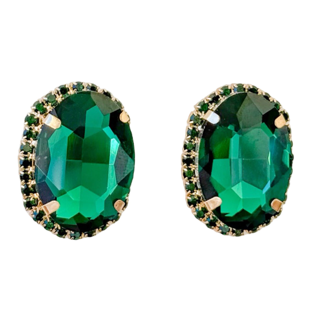 Night Out Oval Stone Earrings | Holiday Green