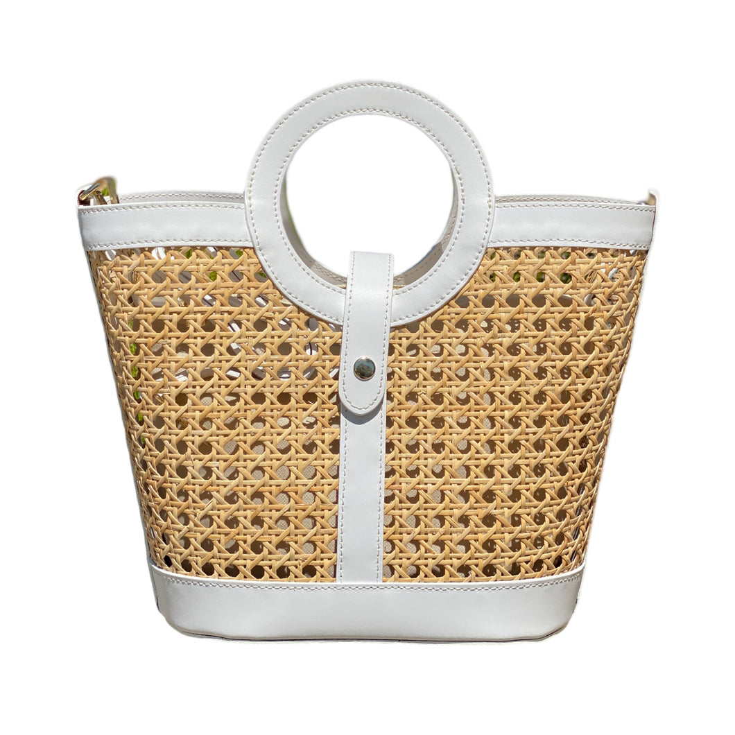 La Rochelle Cane Rattan Handbag | White