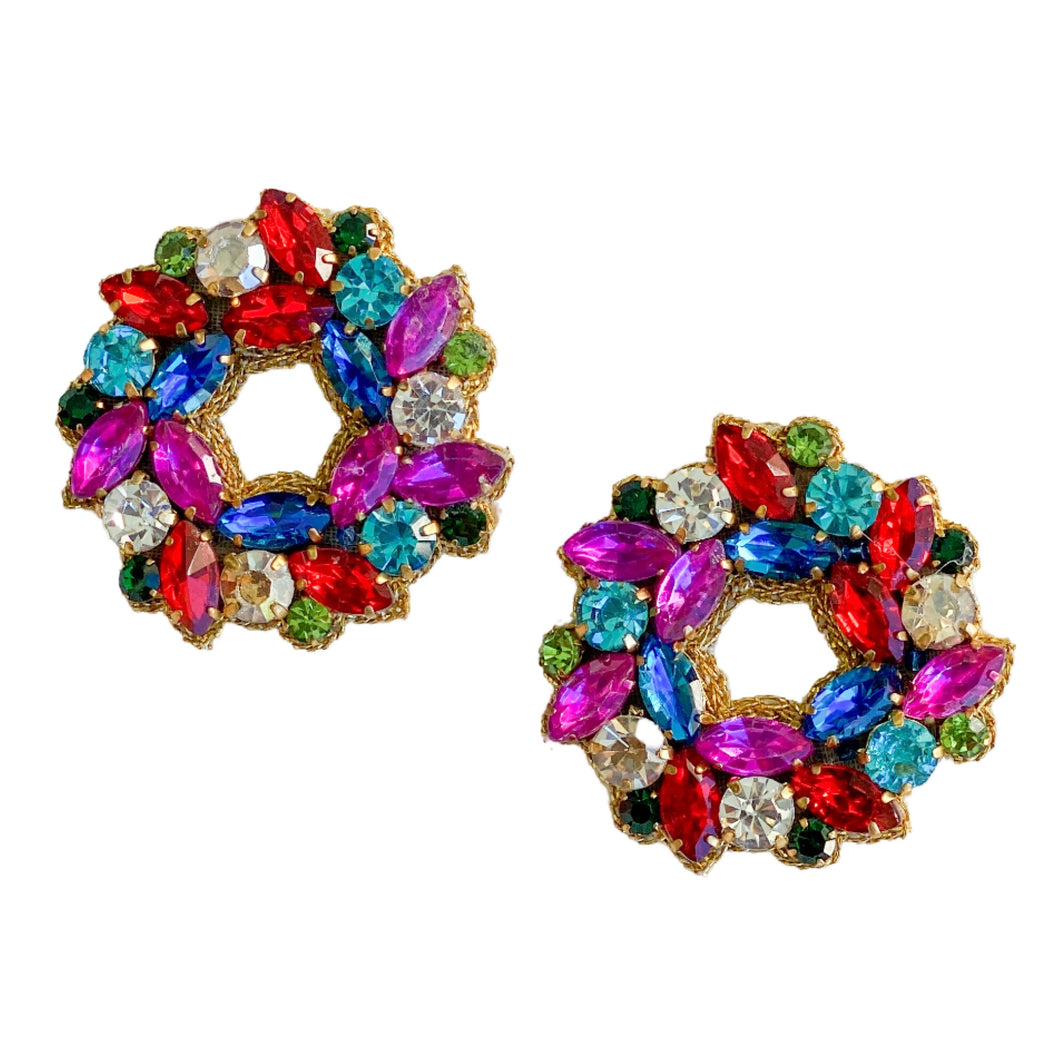 Festive Wreath Earrings | Bright Muticolor