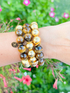 Tiger's Eye and Gold Beads Bracelet | 12mm