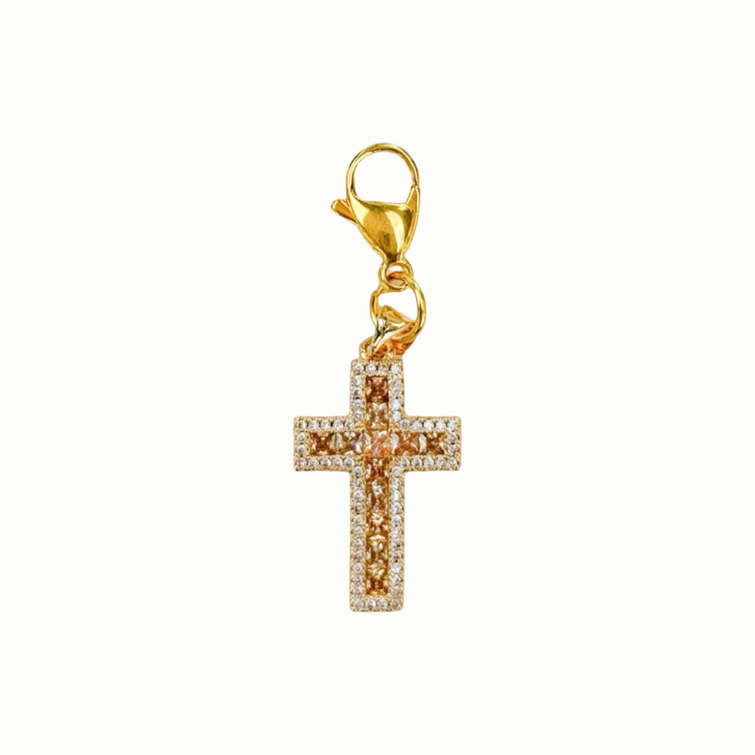 Pink Crystals Cross Charm Pendant