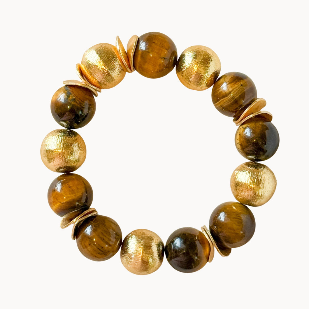 Tiger's Eye and Gold Bead Bracelet | 14mm