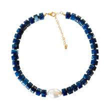 Load image into Gallery viewer, Navy Tortoise Square Beads with Center Pearl
