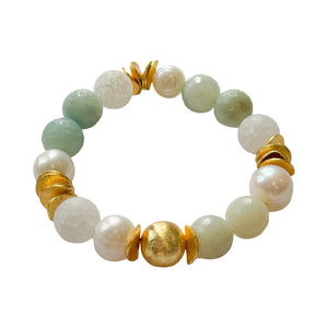 Amazonite and Fresh Water Pearls Bracelet | 12mm