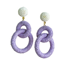 Load image into Gallery viewer, Nantucket Raffia Earrings |  Lilac &amp; White
