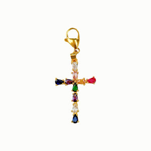 Multicolored Stones Cross Charm Pendants