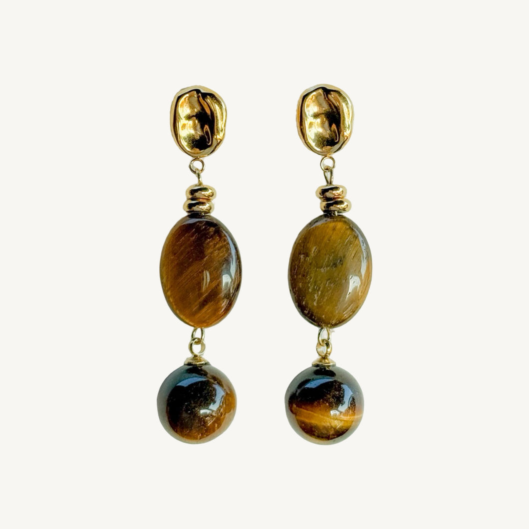 Cecilia Drop Tiger Eye Earrings