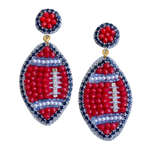 Red, White and Blue Beaded GameDay Football Earrings