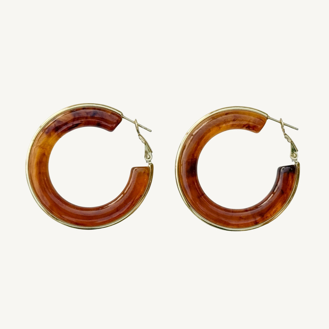 Resin Hoop Earrings | Amber Brown