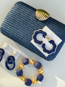 French Riviera Seashell Clutch Handbag | Navy Blue