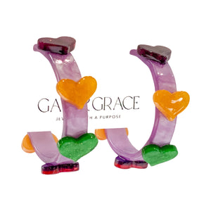 Mardi Gras Heart Hoop Earrings