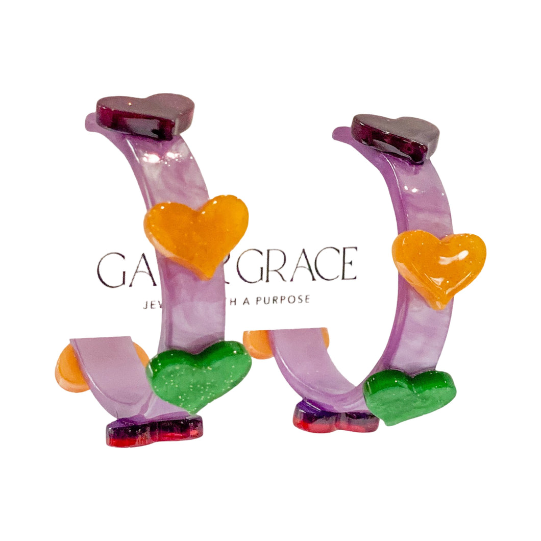 Mardi Gras Heart Hoop Earrings