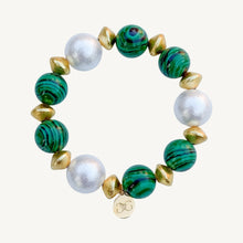 Load image into Gallery viewer, Malachite and Cotton Pearls Bracelet | 14mm
