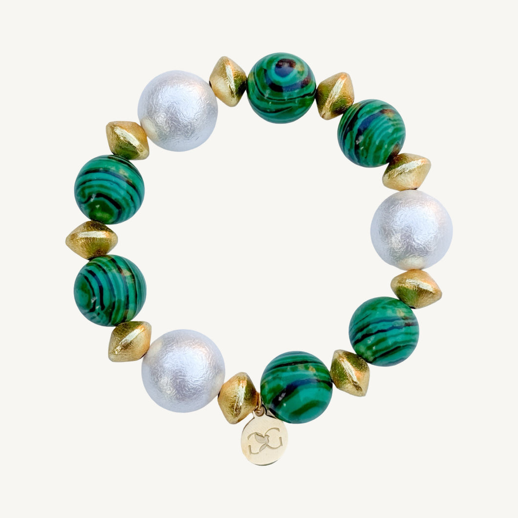 Malachite and Cotton Pearls Bracelet | 14mm