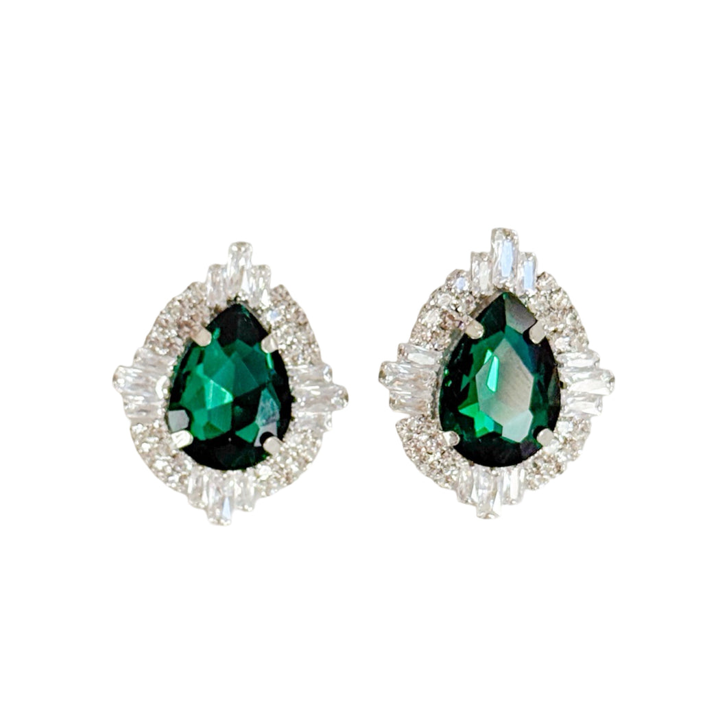 Green Elegance Crystal Stud Earrings