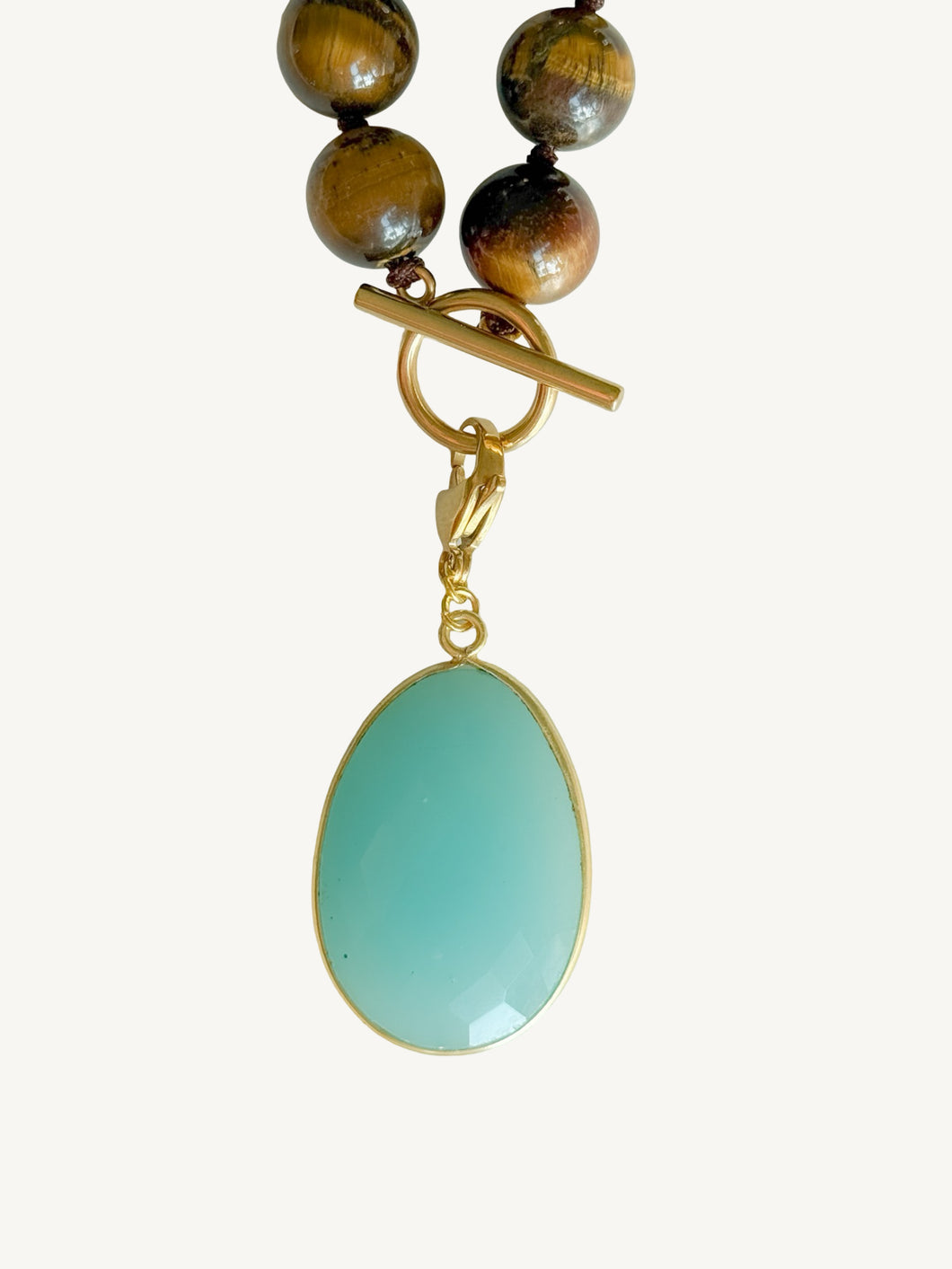 Oval Chalcedony Stone Pendant | Teal