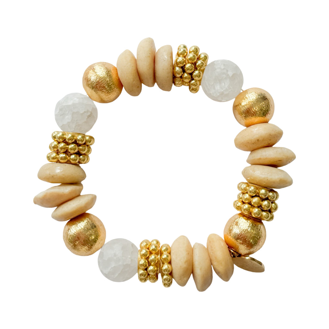 Beige African Ashanti Beads & Daisies Bracelet|12mm