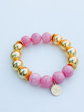 Load image into Gallery viewer, Rose Quartz and Gold Beads Bracelet | 12mm

