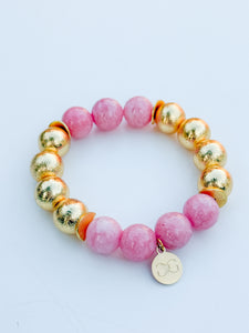 Rose Quartz and Gold Beads Bracelet | 12mm
