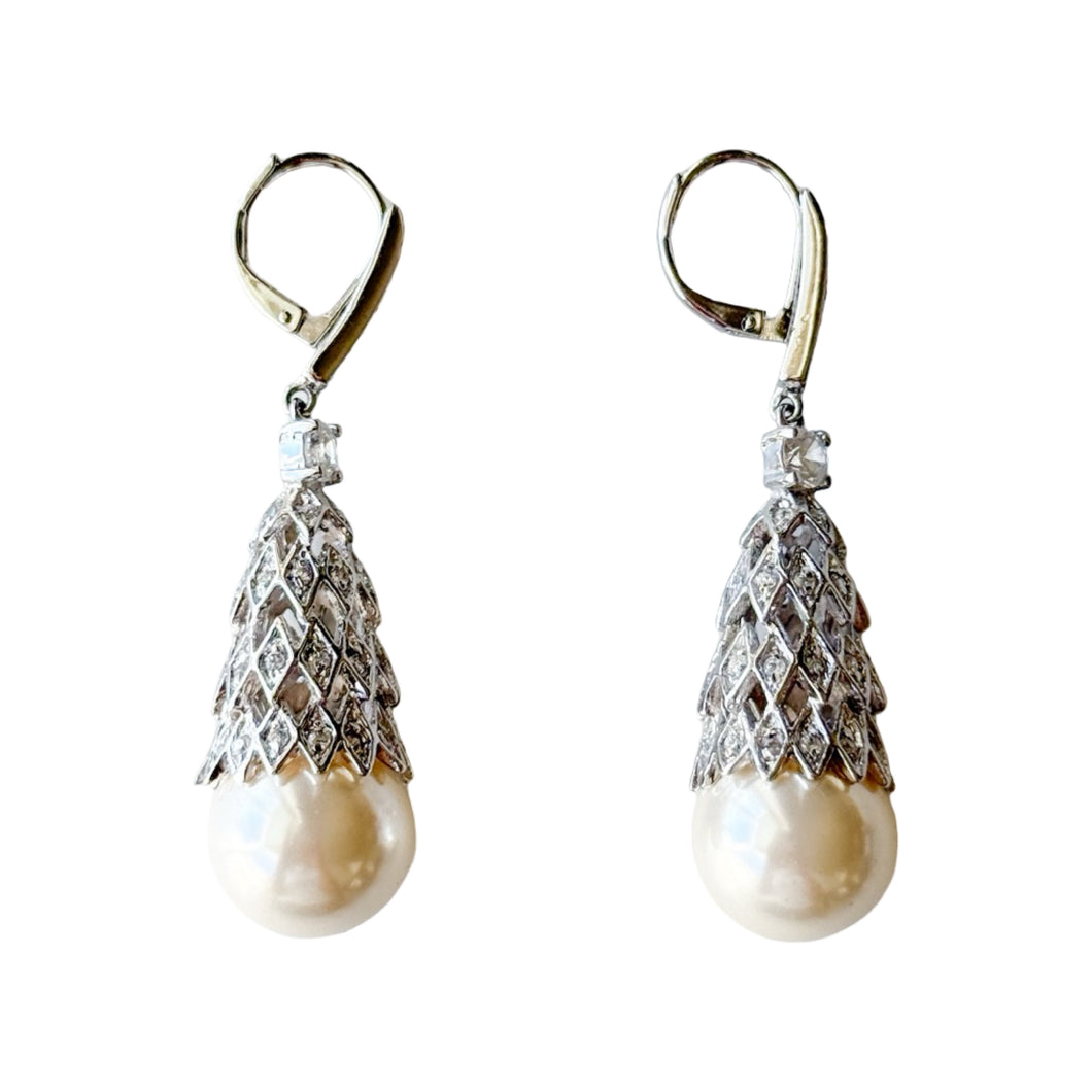 Carlotta Pearl and Silver Dangle Earrings