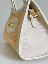 Load image into Gallery viewer, Donatella Raffia &amp; Leather Top Handle Handbag | Ivory
