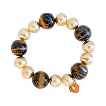 Load image into Gallery viewer, Large Tiger's Eye &amp; Brushed Gold Beaded Stretch Bracelet
