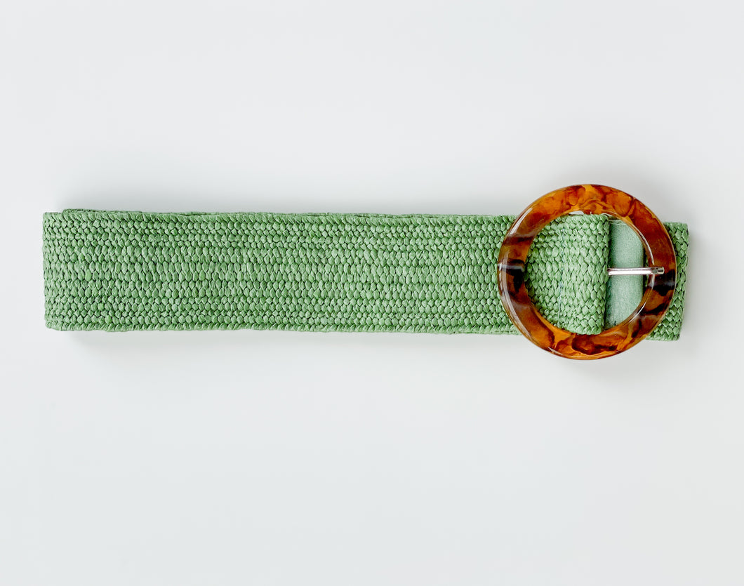 Raffia Stretchy Belt | Green