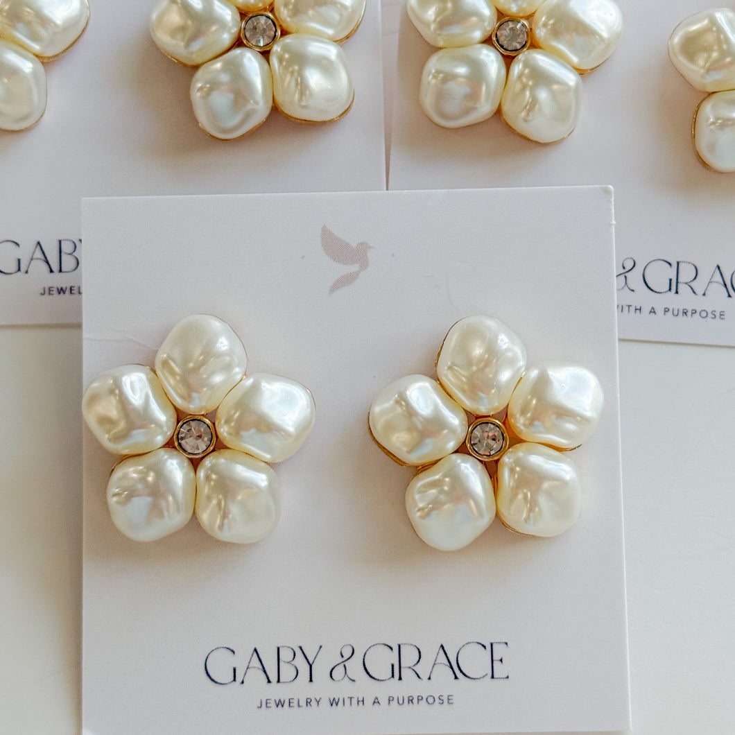 Pearl and Stone Flower Studs