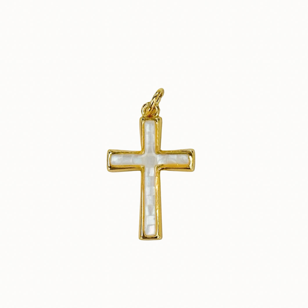 White Mother of Pearl Cross Charm Pendant