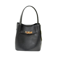 Cargar imagen en el visor de la galería, Ginevra Turn-Lock Leather Bucket Bag | Black
