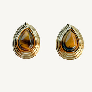 Drop Tiger's Eye Stud Earrings
