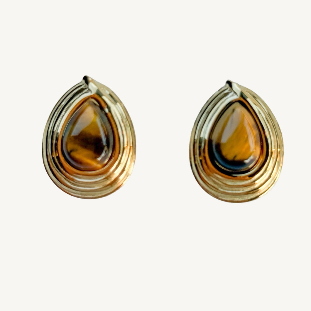 Drop Tiger's Eye Stud Earrings