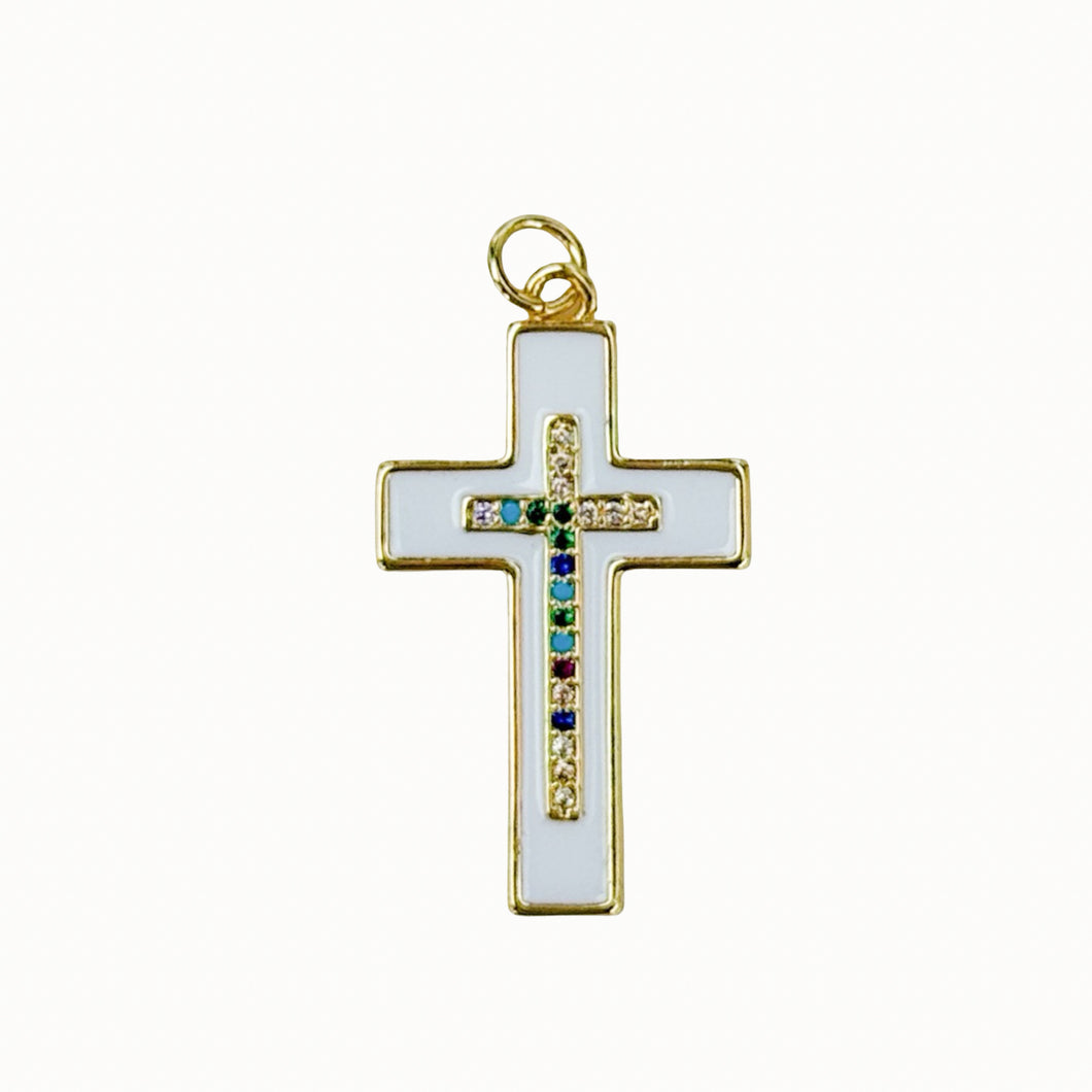 White Multicolored Cross Charm Pendant