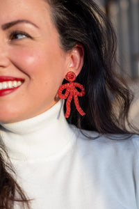 Coquette Embroidered Earrings | Red