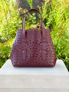 Mini Mia Perforated Leather Handbag | Burgundy