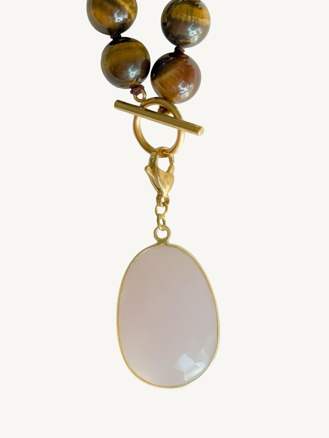 Oval Chalcedony Stone Pendant | Pink