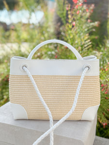 Venice Raffia & Leather Handbag | Ivory