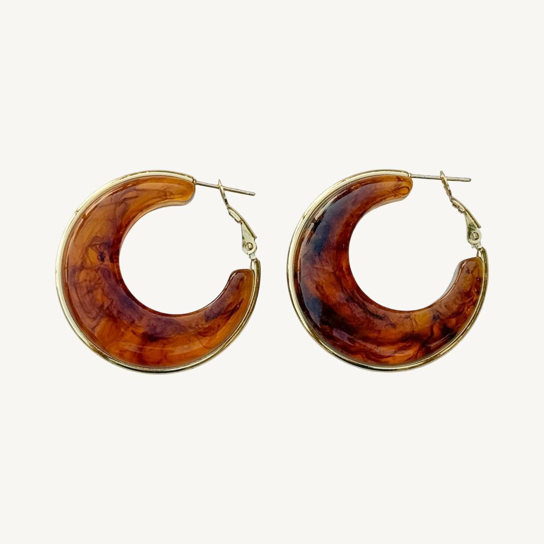 Resin Hoop Earrings | Amber Brown