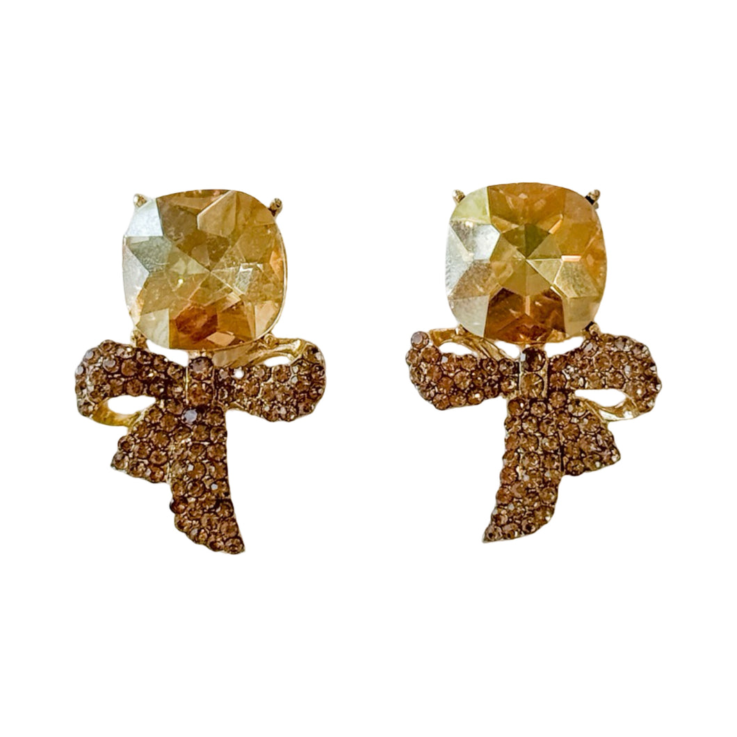 Mila Bow and Stone Earrings | Gold
