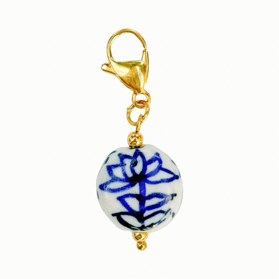 White and Blue Ceramic Small Charm Pendan