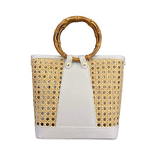 Load image into Gallery viewer, Lucia Cane &amp; Bamboo Handle Handbag | White
