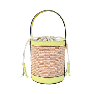 Monte-Carlo Raffia Bucket Handbag | Lemon Yellow