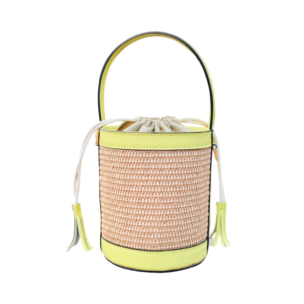 Monte-Carlo Raffia Bucket Handbag | Lemon Yellow